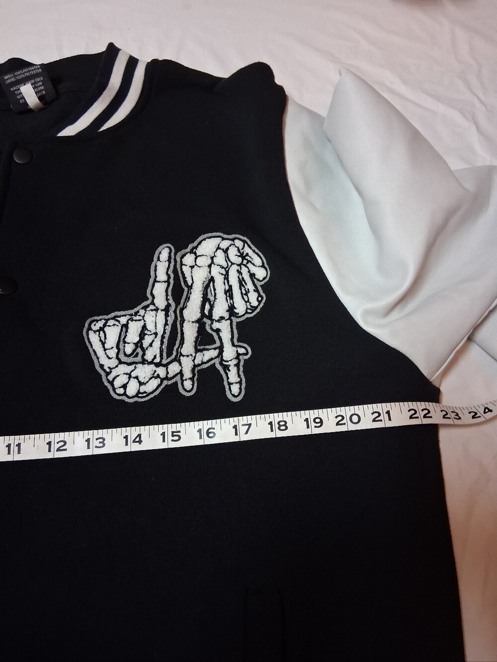 Original Deluxe LA Skeleton Black and White Striped Collar Jacket Sz XL Preowned - Picture 10 of 11